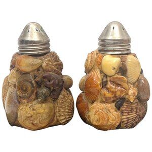 Real Seashell Salt Pepper Shaker Set Oceana Nautical Beach Vtg